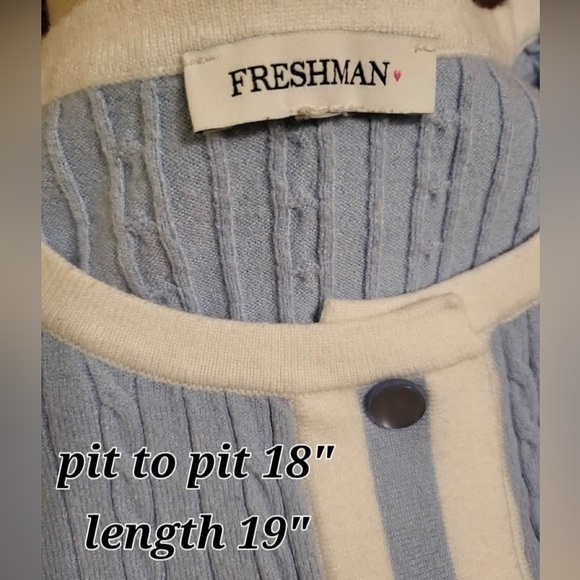 Freshman Light Blue and White Cable Knit Cardigan - Picture 2 of 4